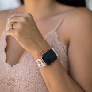 White Vegan Leather Rose Gold Apple Watch Band